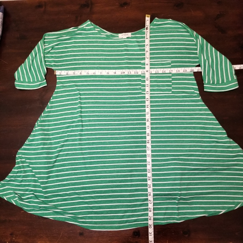 Umgee Oversized Kelly Green Striped Cotton Blend Dress w/ POCKETS, Size small - Picture 5 of 9
